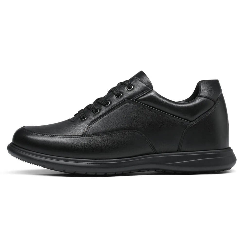 7 CM / 2.76 Inches CMR CHAMARIPA Casual Tall Men Shoes - Elevator Sneakers - Black Leather Hidden Heel Shoes