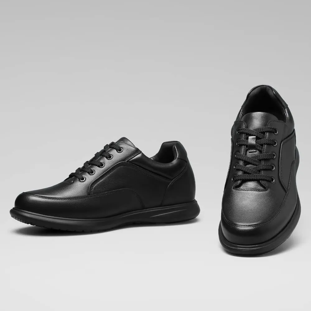 7 CM / 2.76 Inches CMR CHAMARIPA Casual Tall Men Shoes - Elevator Sneakers - Black Leather Hidden Heel Shoes