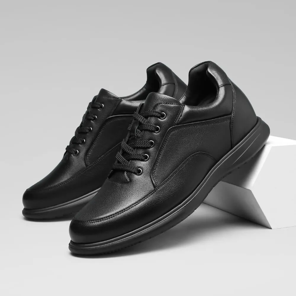 7 CM / 2.76 Inches CMR CHAMARIPA Casual Tall Men Shoes - Elevator Sneakers - Black Leather Hidden Heel Shoes