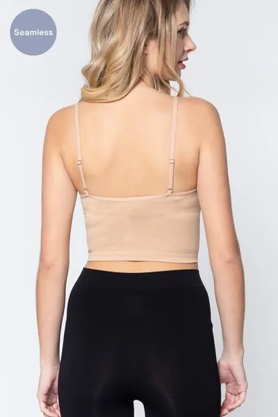 ACTIVE BASIC Round Neck Crop Rib Seamless Cami