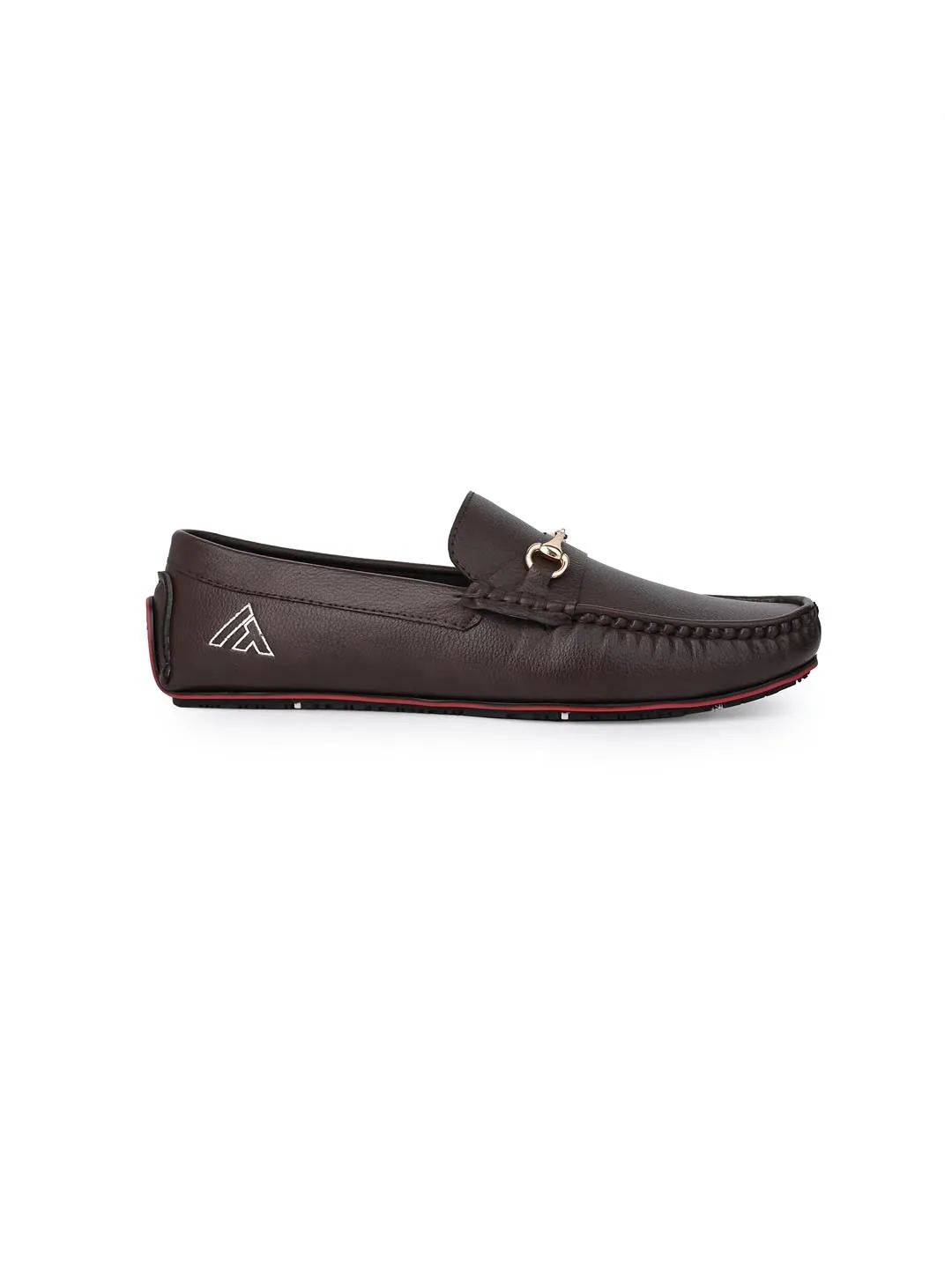 Alberto Torresi Brown Round Toe Loafers With Metal Accent