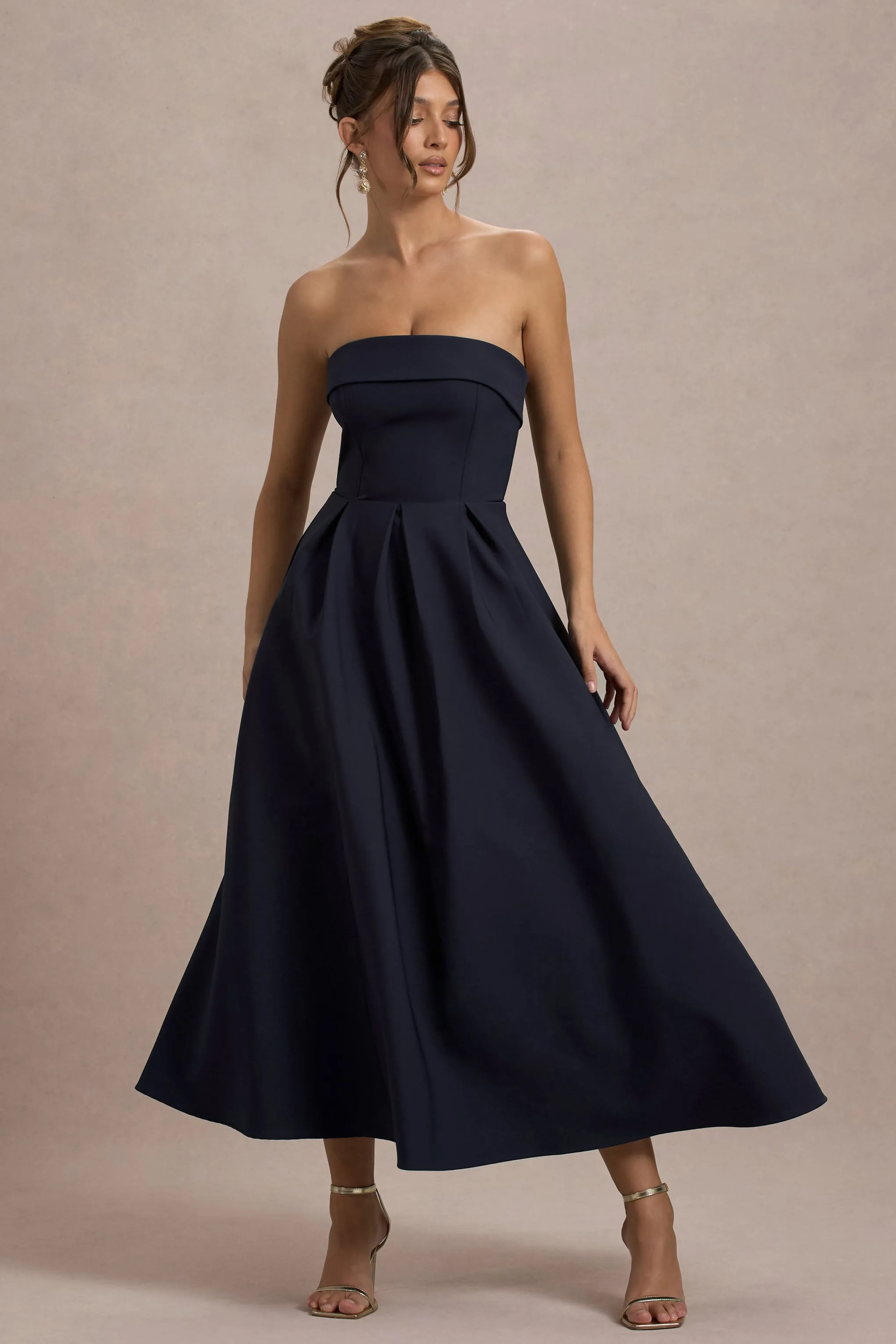 Annalise | Navy Bandeau Skater Midi Dress