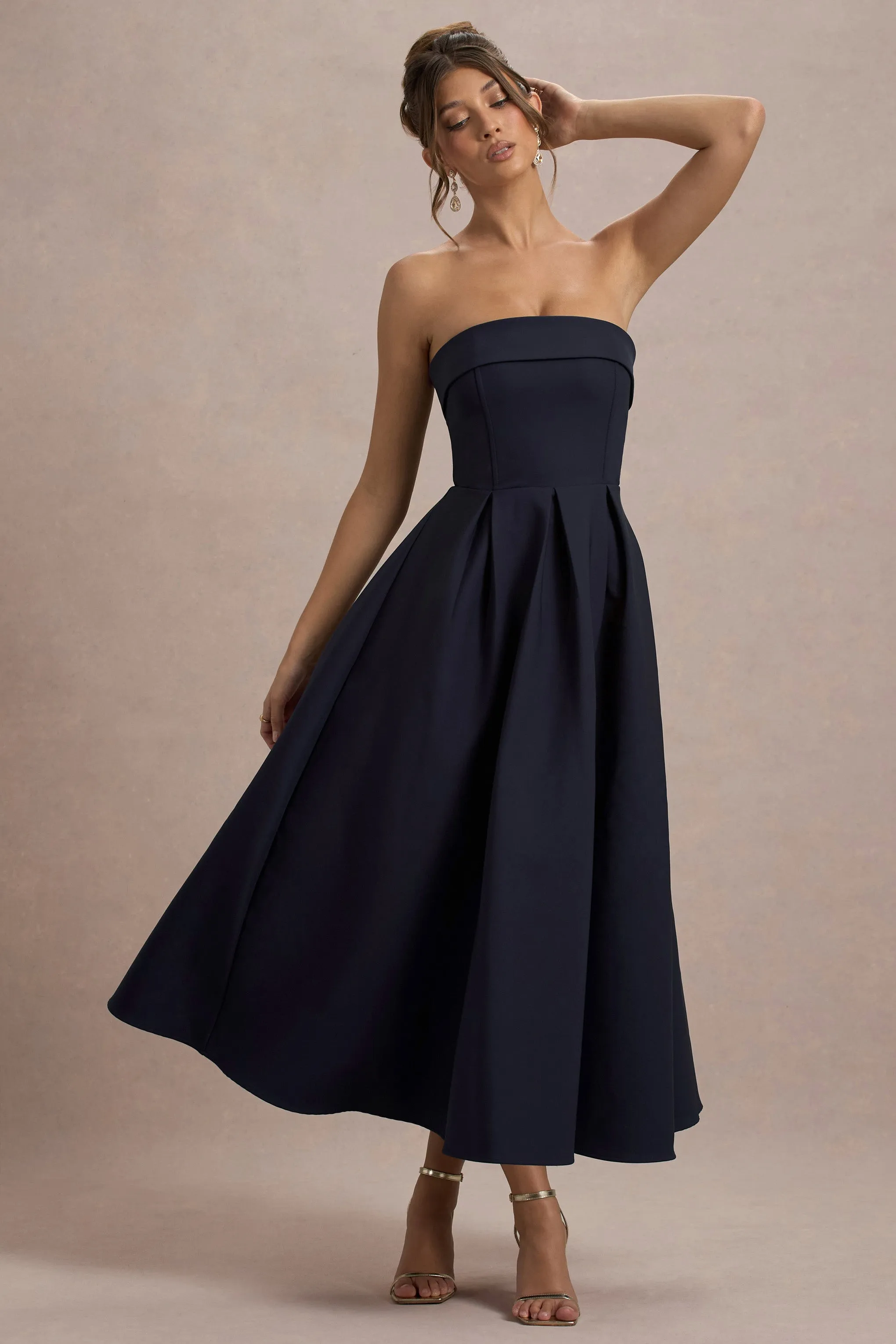 Annalise | Navy Bandeau Skater Midi Dress