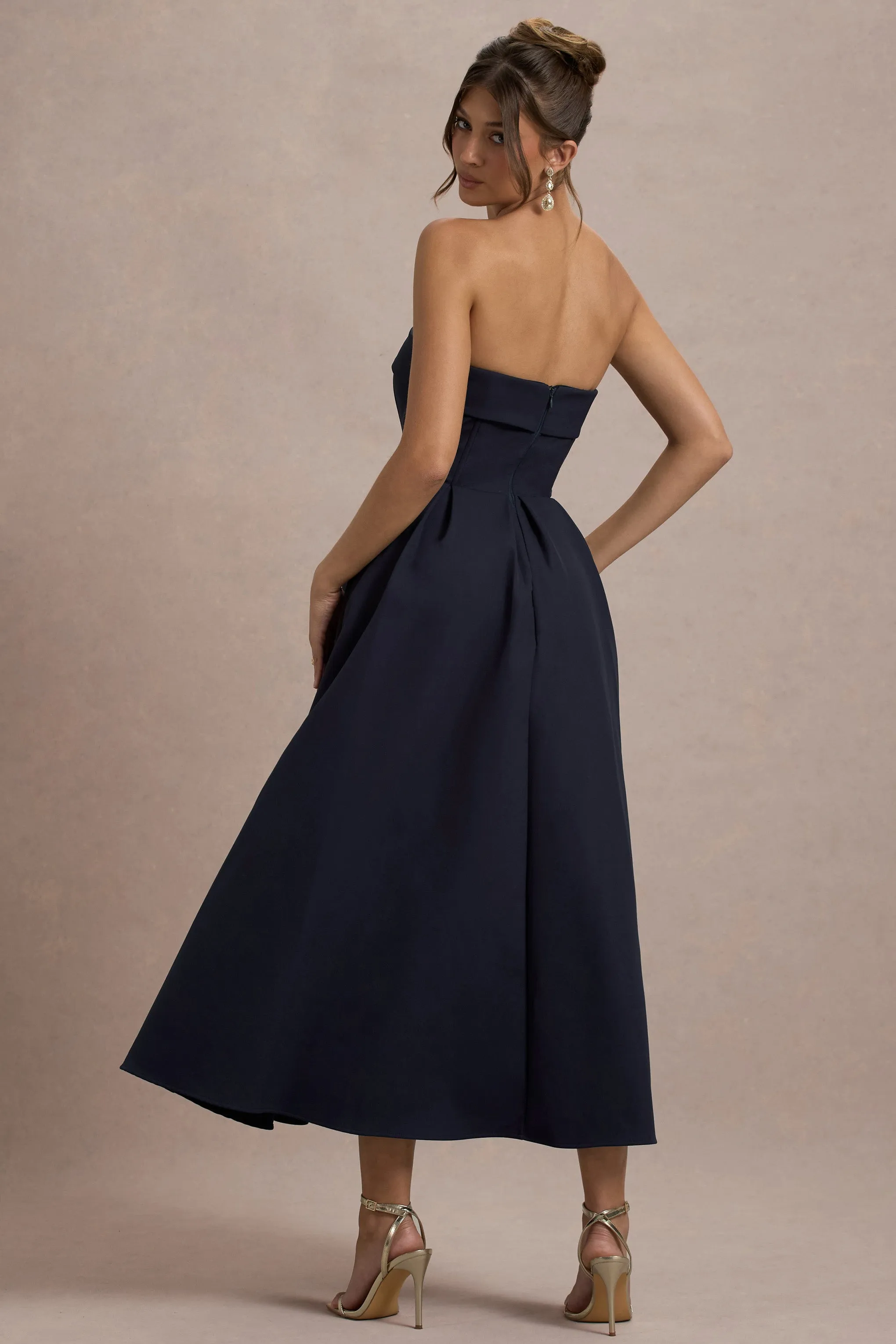 Annalise | Navy Bandeau Skater Midi Dress