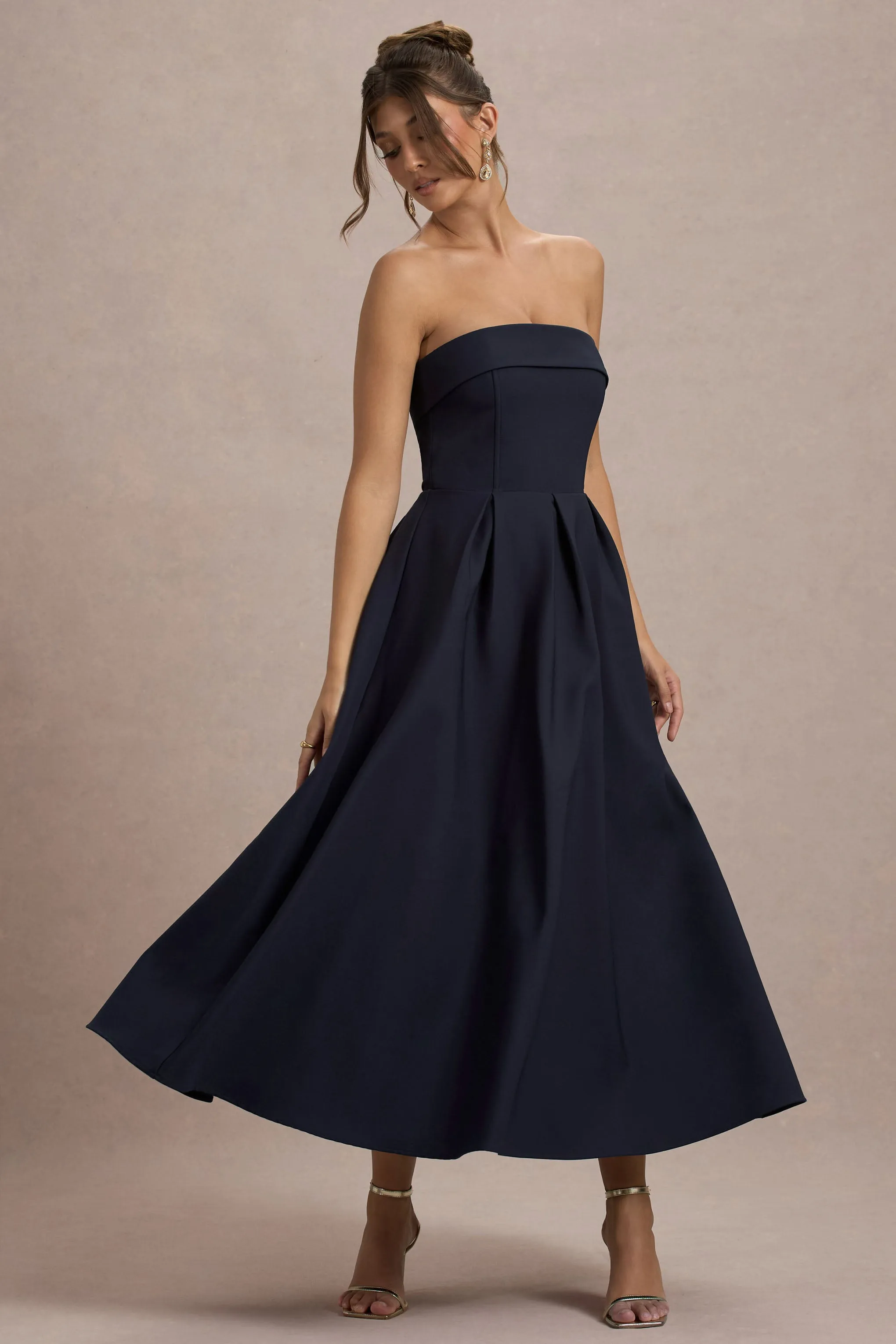 Annalise | Navy Bandeau Skater Midi Dress