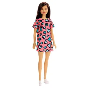 Barbie Doll Brunette, Wearing Pink and Blue Dress and Sneakers