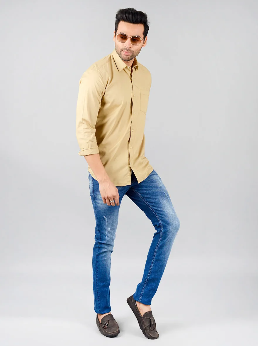 Beige Solid Slim Fit Casual Shirt | JadeBlue