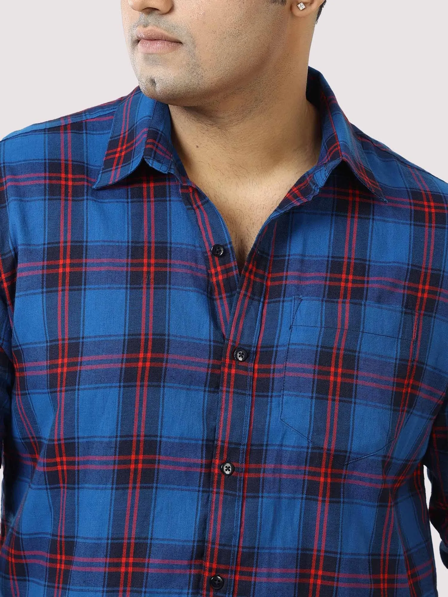 Blue Checkered Shirt Men's Plus Size