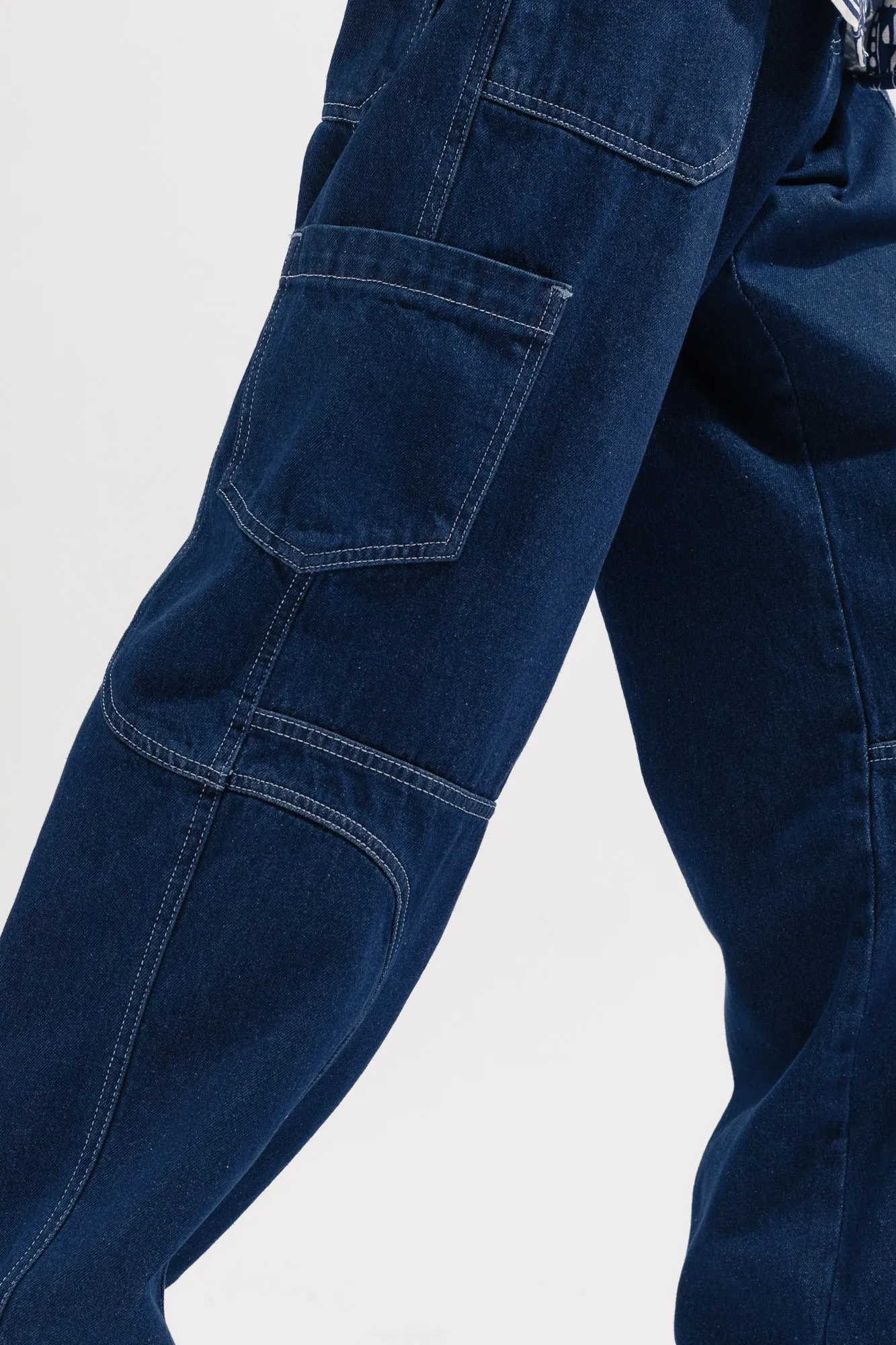 Blue Contrast Seam Cargo Men's Jeans