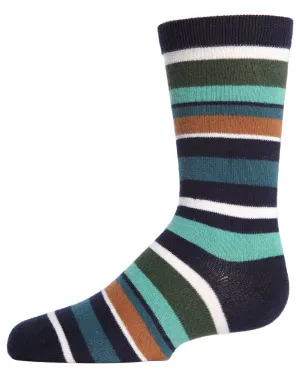 Boys' Bright Stripes Ribbed Cotton Crew Socks