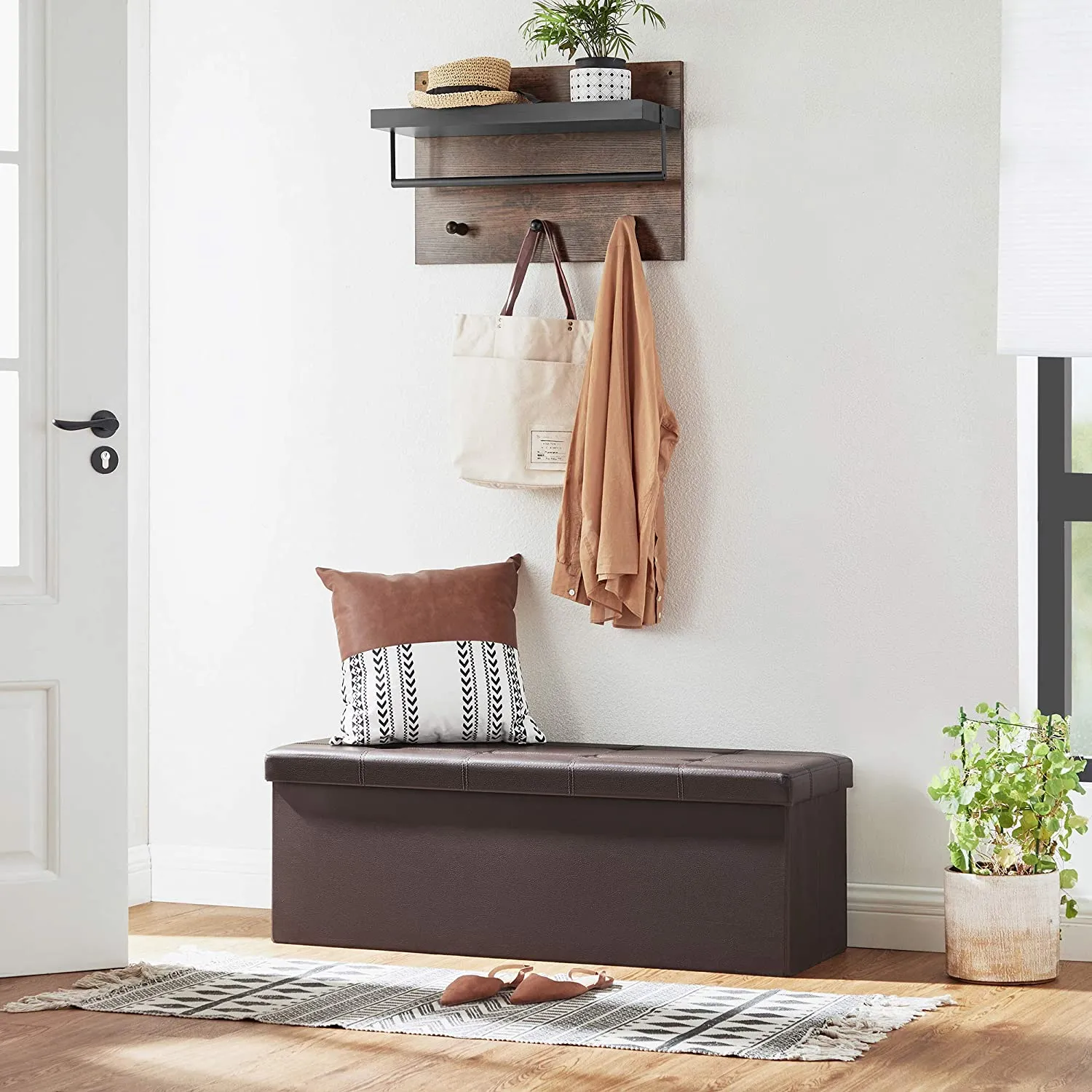 Brown Foldable Storage Ottoman Bench