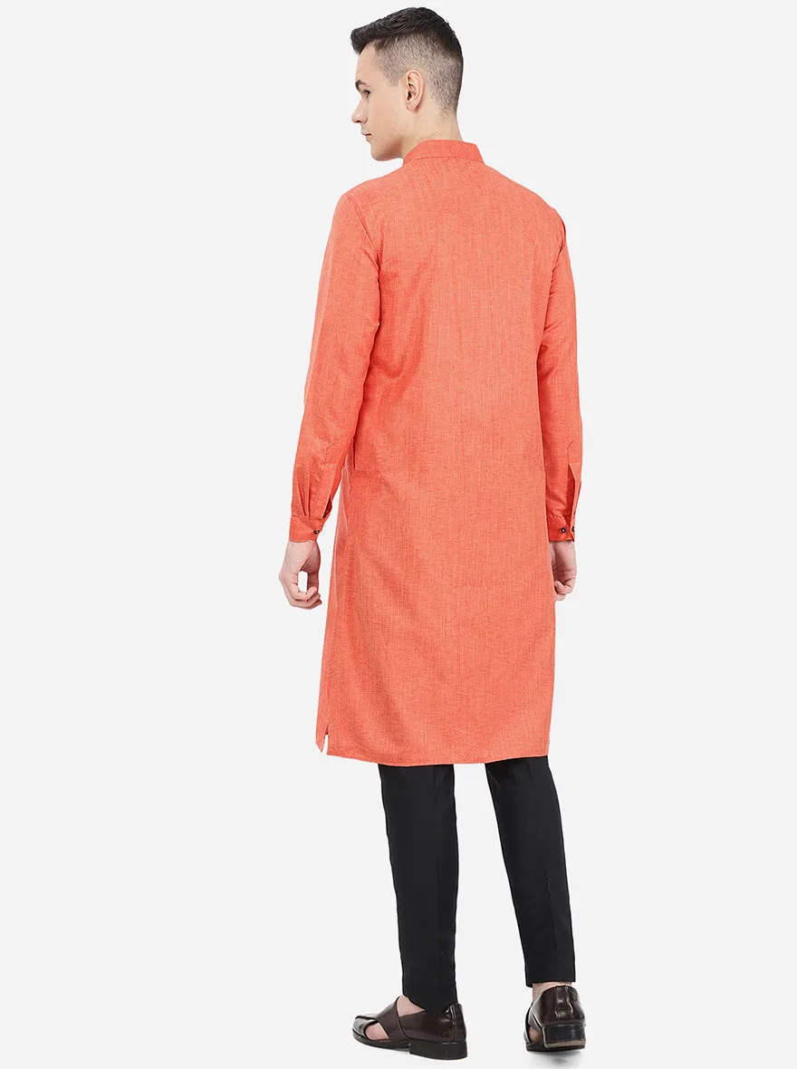 Carrot Red Self Textured Regular Fit Modi Kurta | Modi Kurta