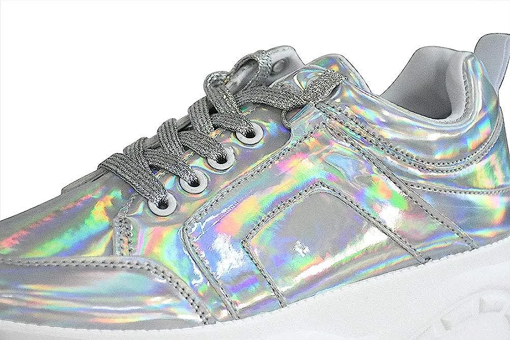 Chic & Fashionable Reflective Silver Chunky Platform Sneakers