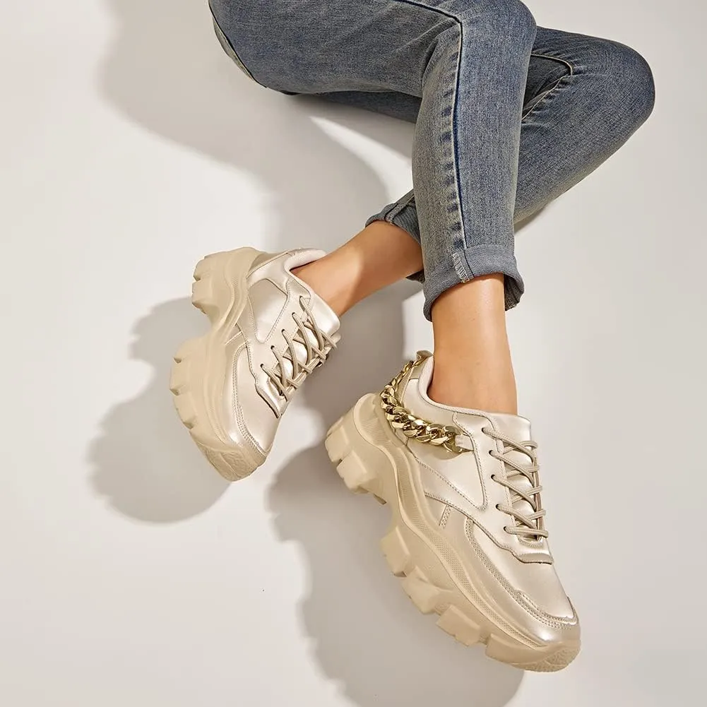 Chic & Fashionable Reflective Silver Chunky Platform Sneakers