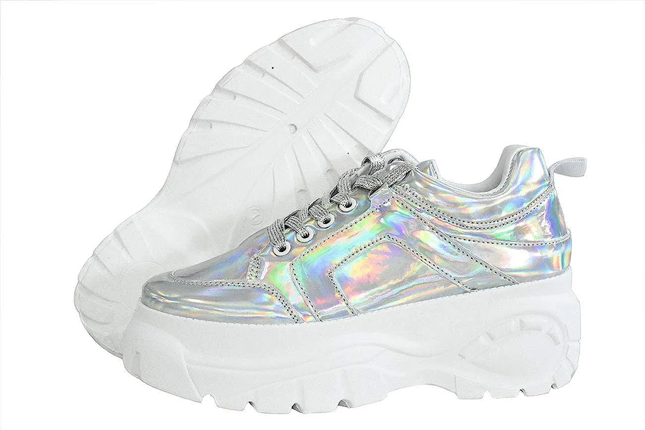 Chic & Fashionable Reflective Silver Chunky Platform Sneakers