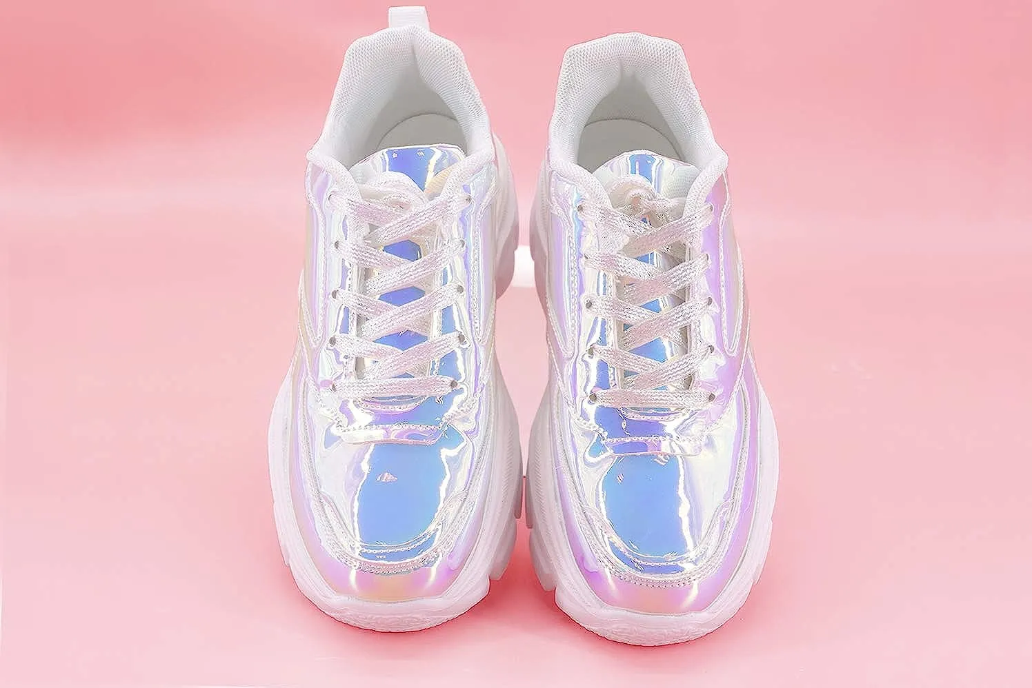 Chic & Fashionable Reflective Silver Chunky Platform Sneakers