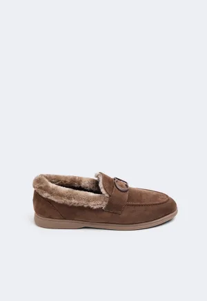 Choice Shearling Detailed Suede Loafers Brown