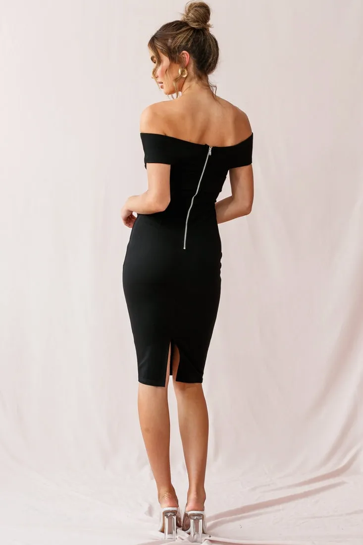 Corrine Elegant Off the Shoulder Bodycon Dress Black