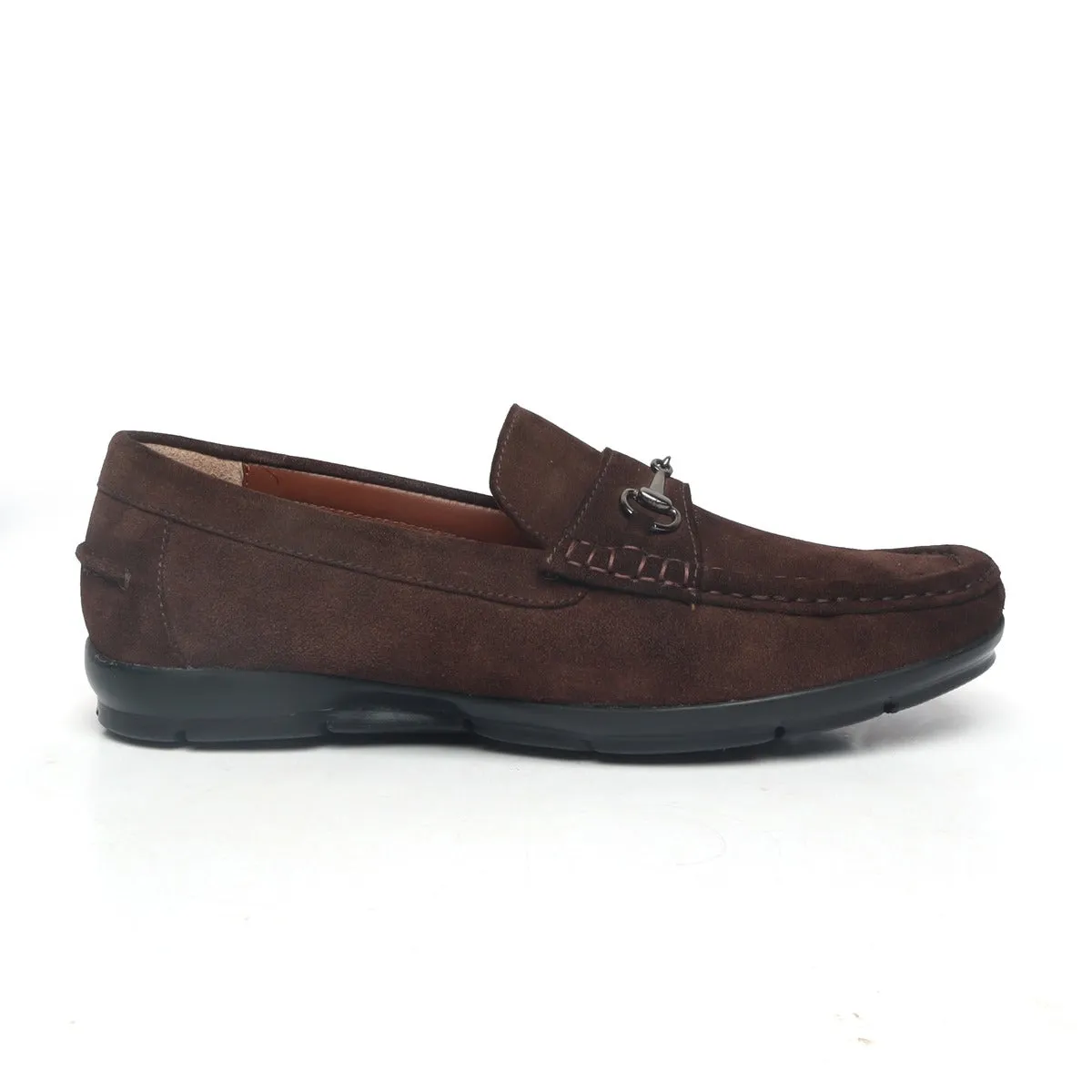 Dark Brown Suede Leather Horse-bit Loafers By Brune & Bareskin