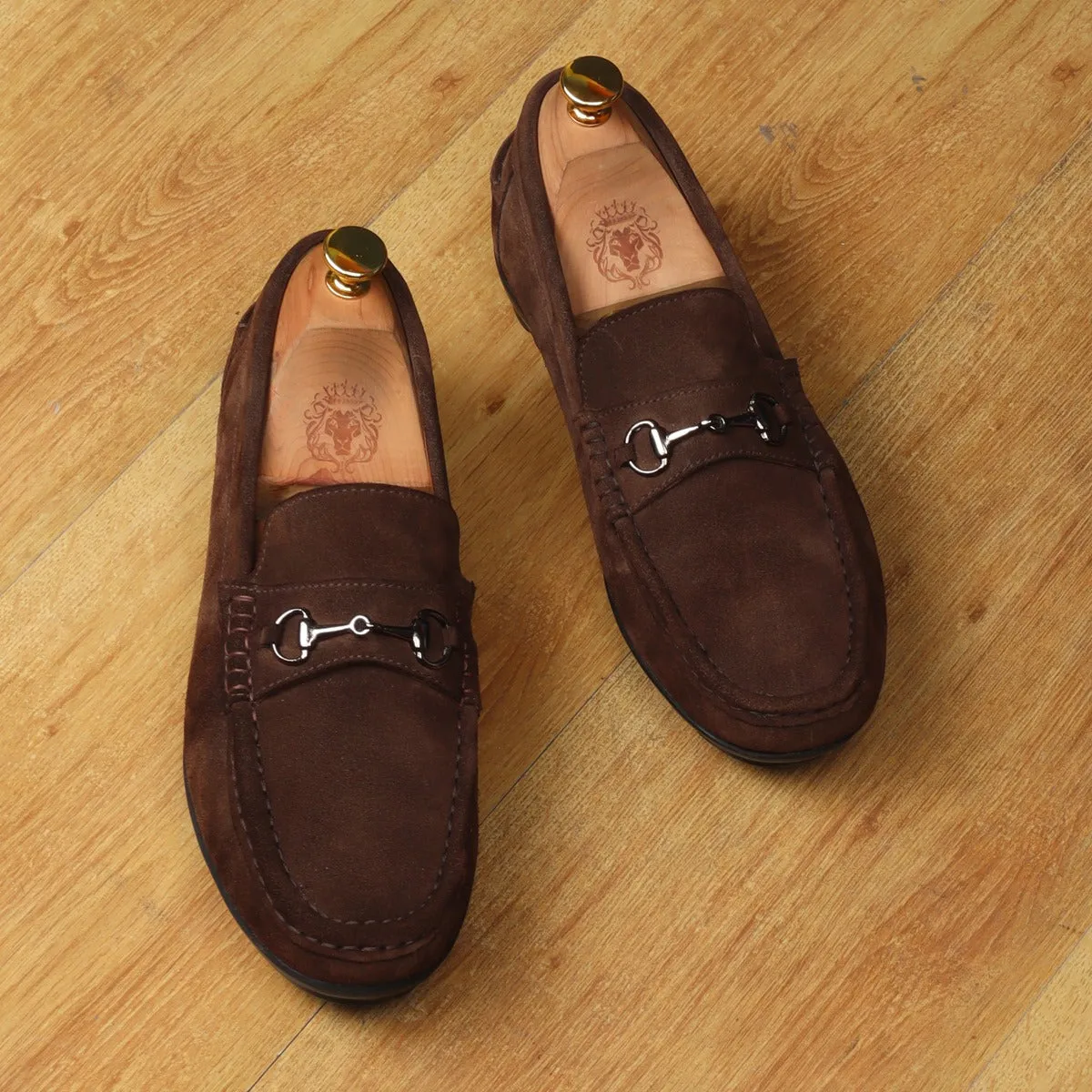 Dark Brown Suede Leather Horse-bit Loafers By Brune & Bareskin