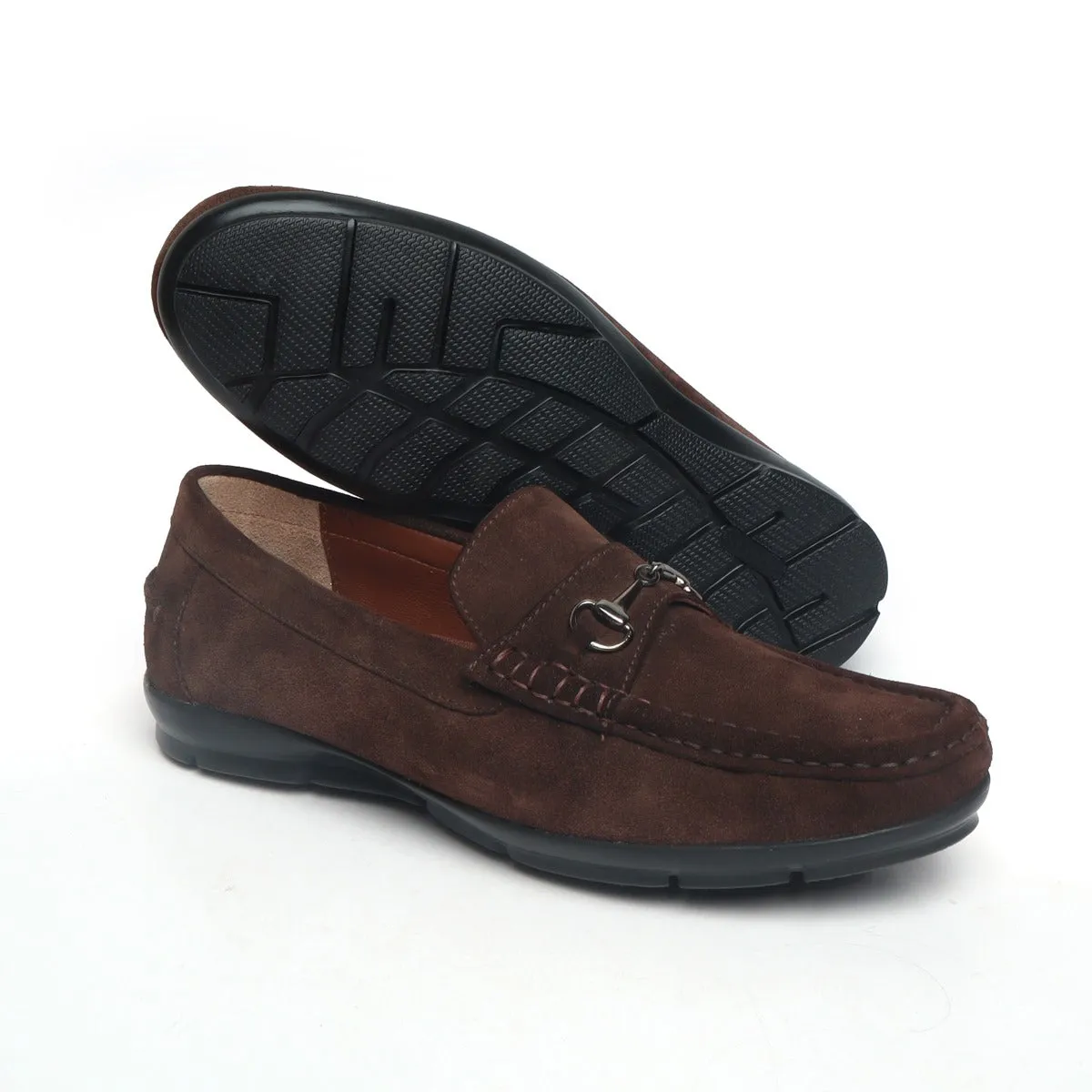 Dark Brown Suede Leather Horse-bit Loafers By Brune & Bareskin