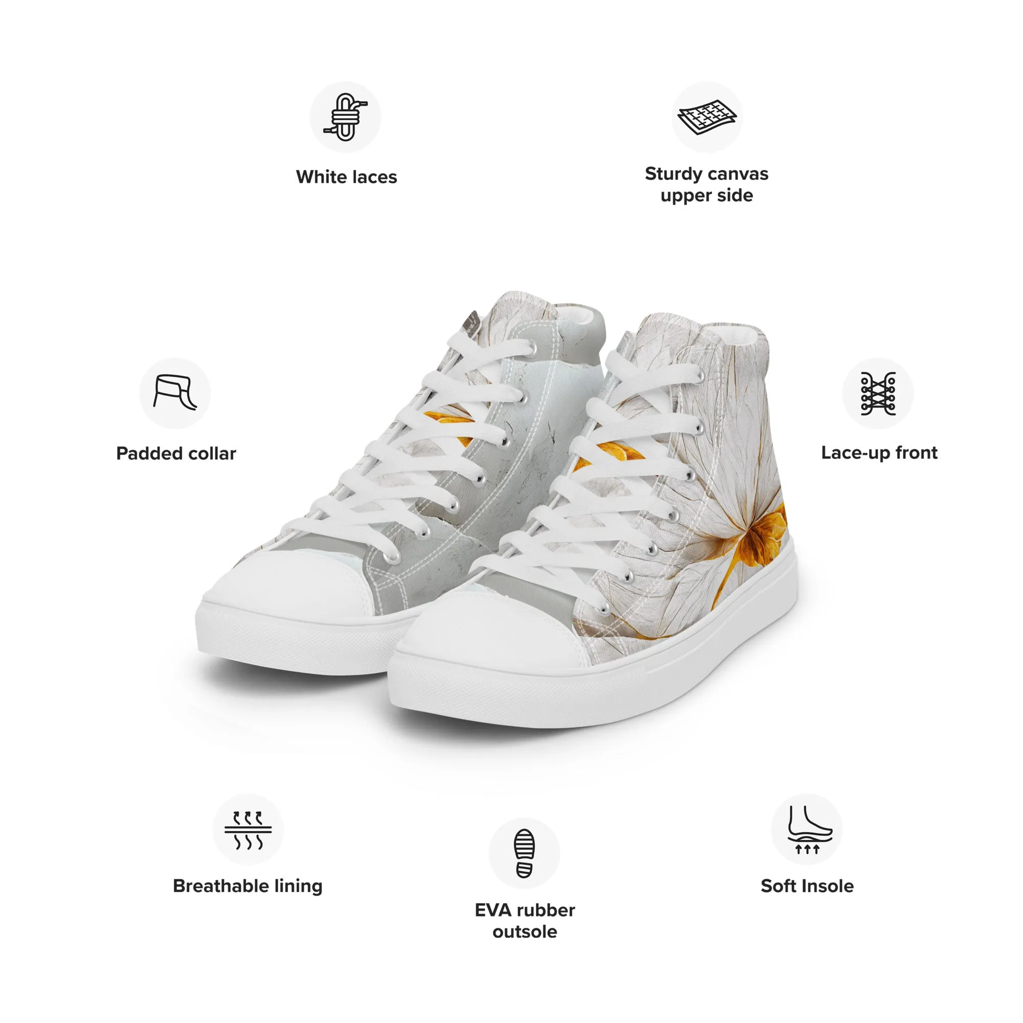 Elevate Your Style with Gold Floral Women's High Top Shoes - Order Now!