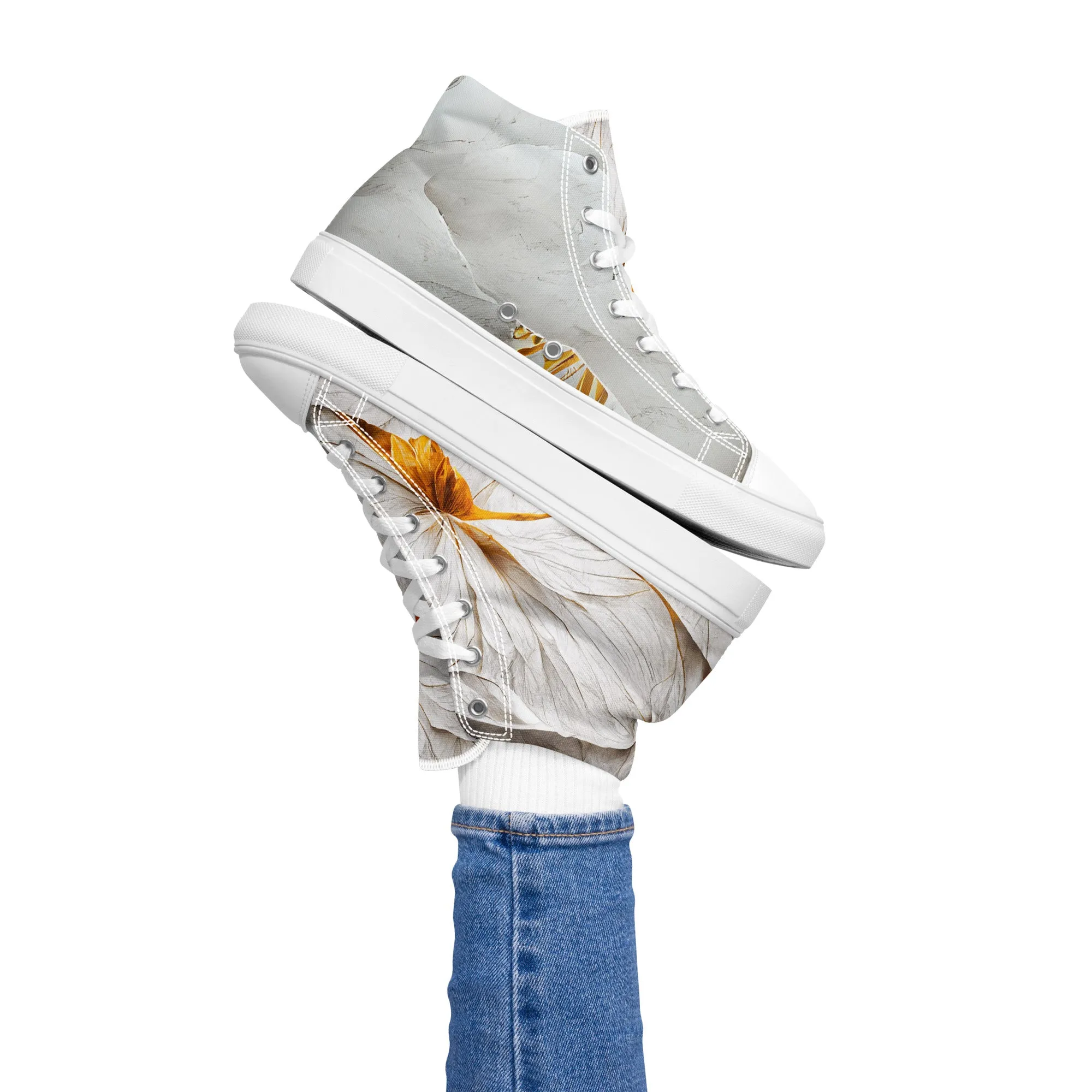 Elevate Your Style with Gold Floral Women's High Top Shoes - Order Now!