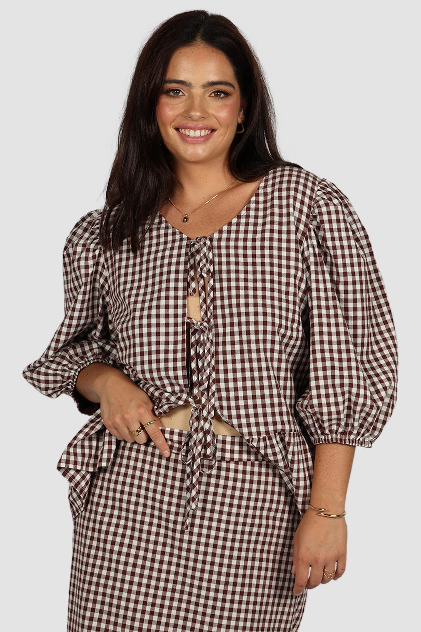 FAWN TOP CHOC GINGHAM