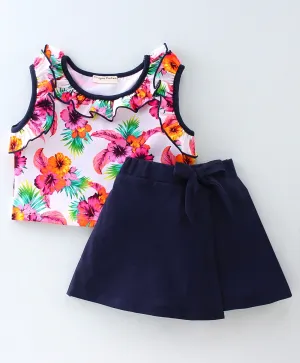 Floral Printed Frilled Top Flapped Short Set