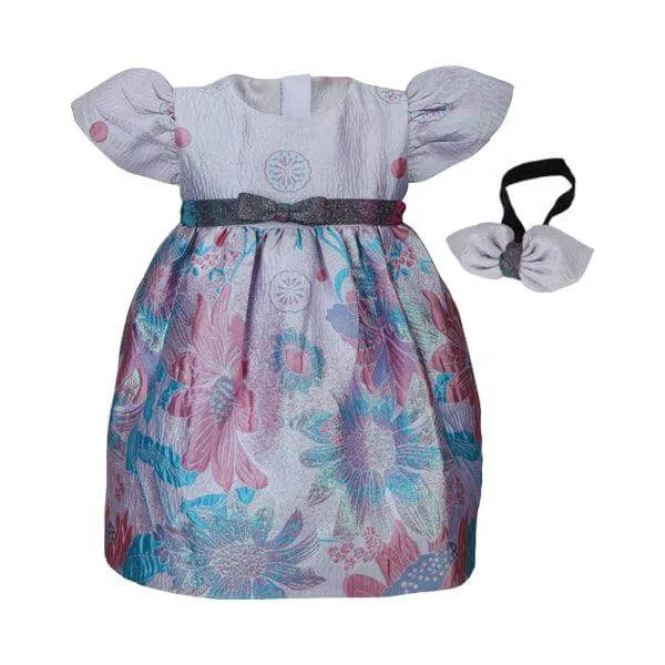 GIRLS FLORAL DAMASK DRESS WITH HAIR BOW