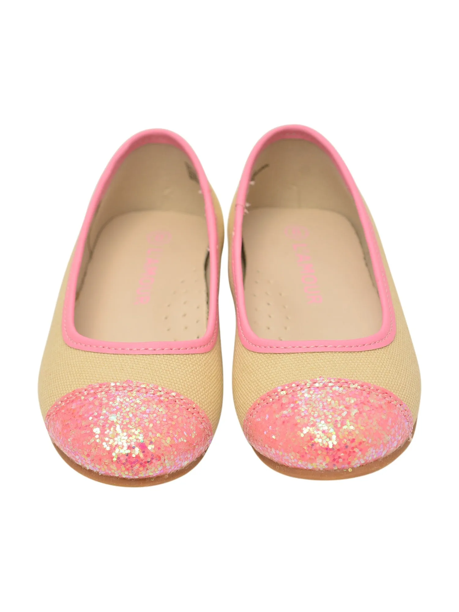 Girls Pink Glitter Cap Toe Canvas Upper Stylish Flats 11-4 Kids