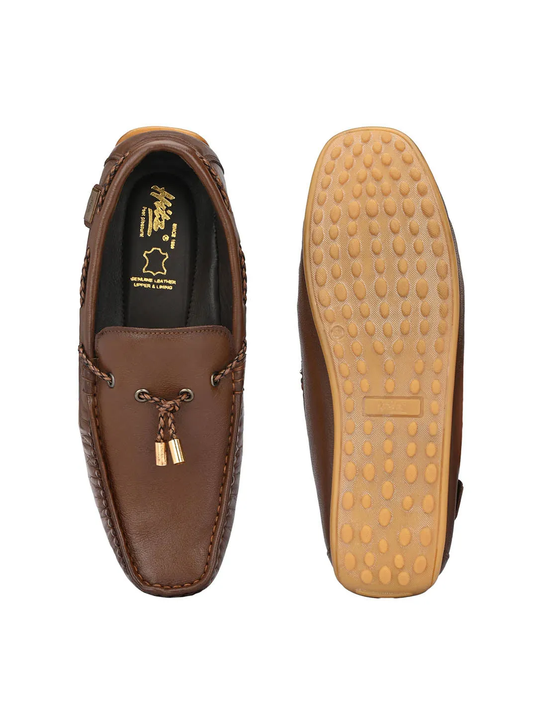 Hitz Men's Tan Leather Slip-On Loafers Shoes