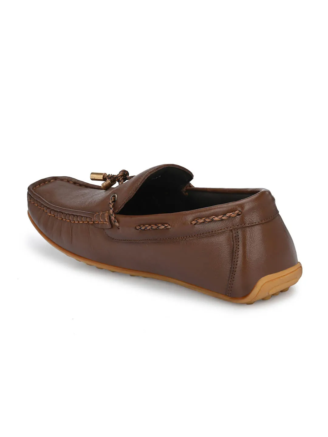 Hitz Men's Tan Leather Slip-On Loafers Shoes