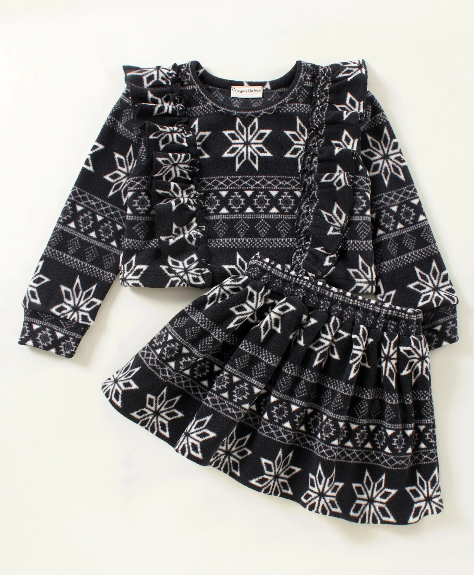 Jacquard with Frill Polar Fleece Top Skirt Set