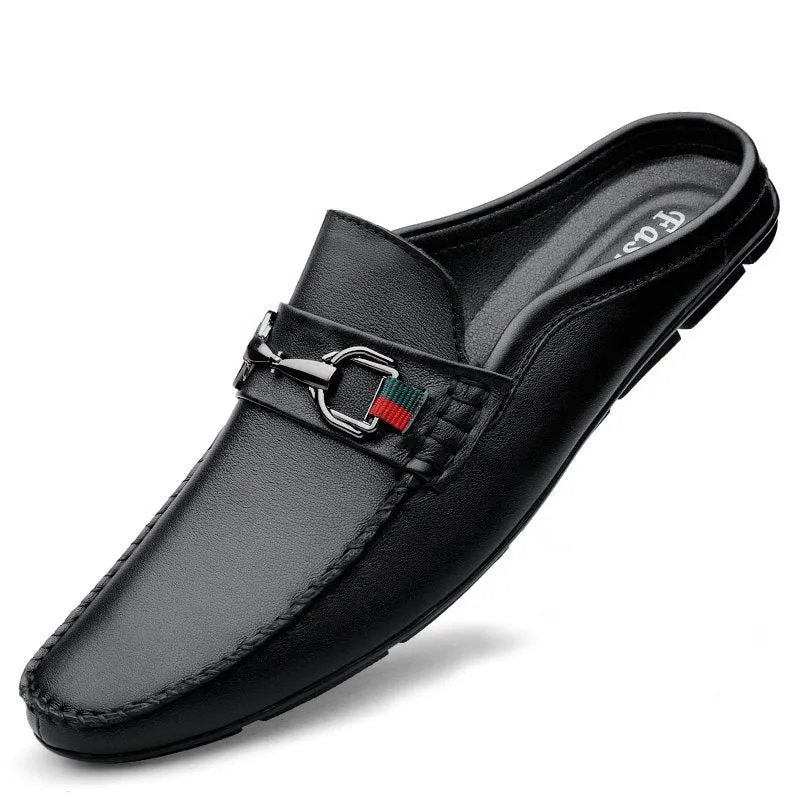 Leather Loafers Men Slip-on Mules