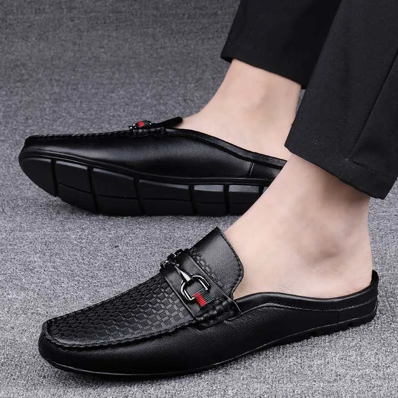 Leather Loafers Men Slip-on Mules