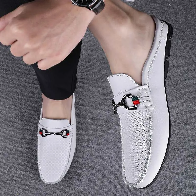 Leather Loafers Men Slip-on Mules