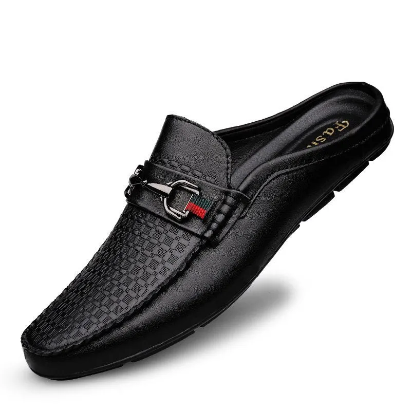 Leather Loafers Men Slip-on Mules