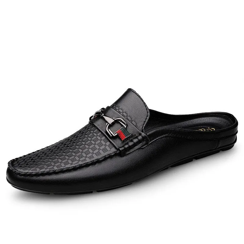 Leather Loafers Men Slip-on Mules