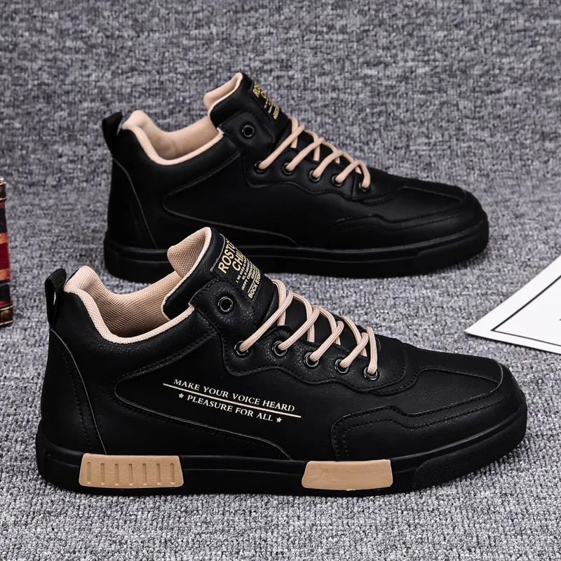 Leather Panel Shoes Fashionable High-top