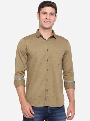 Light Brown Printed Slim Fit Semi Casual Shirt | JadeBlue