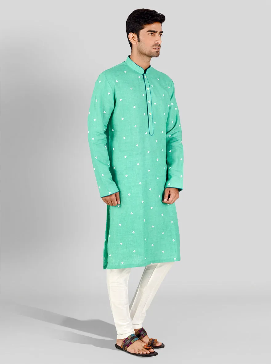 Light Emerald Green & White Kurta Set | TULA