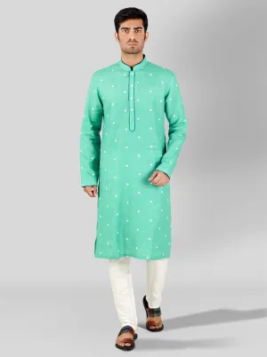 Light Emerald Green & White Kurta Set | TULA