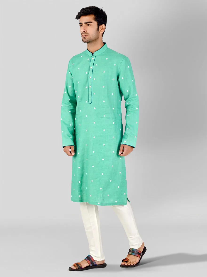 Light Emerald Green & White Kurta Set | TULA