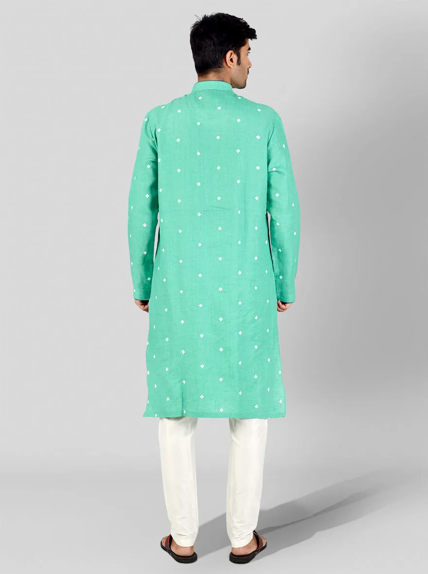 Light Emerald Green & White Kurta Set | TULA