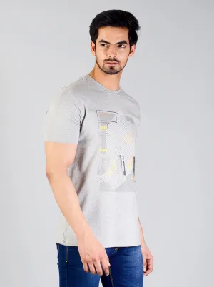 Light Grey Printed Slim Fit T-shirt | JadeBlue