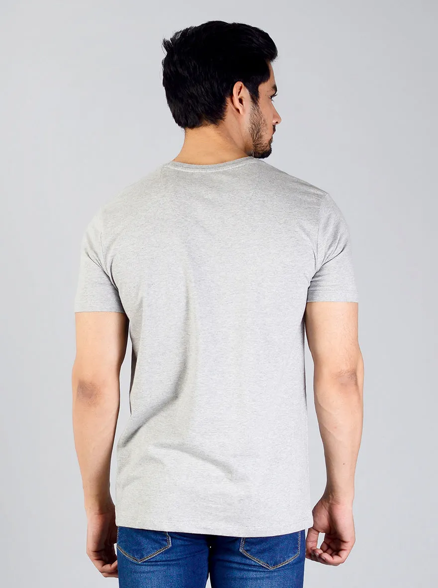 Light Grey Printed Slim Fit T-shirt | JadeBlue