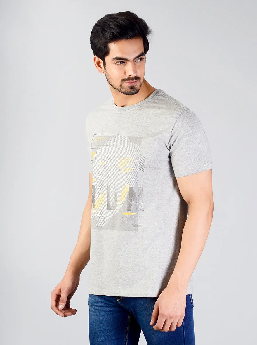 Light Grey Printed Slim Fit T-shirt | JadeBlue