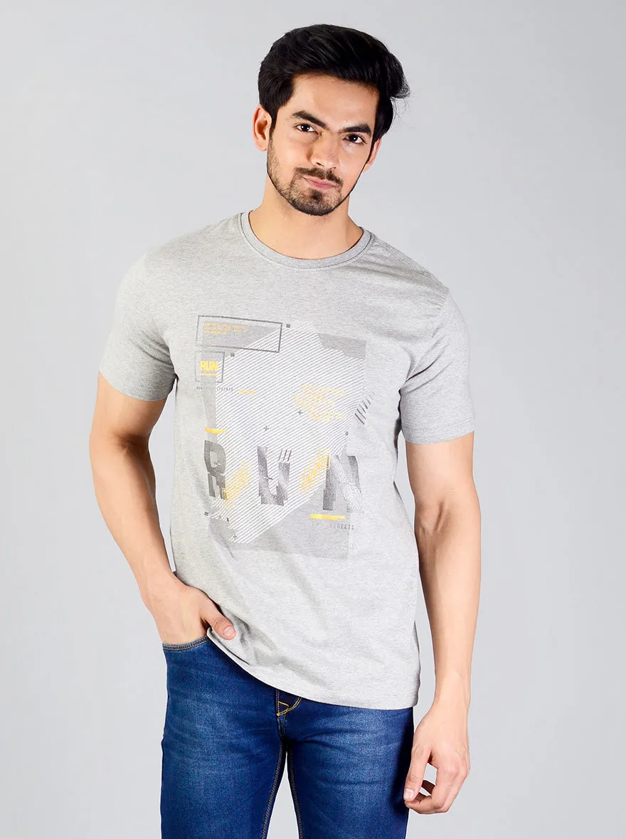 Light Grey Printed Slim Fit T-shirt | JadeBlue