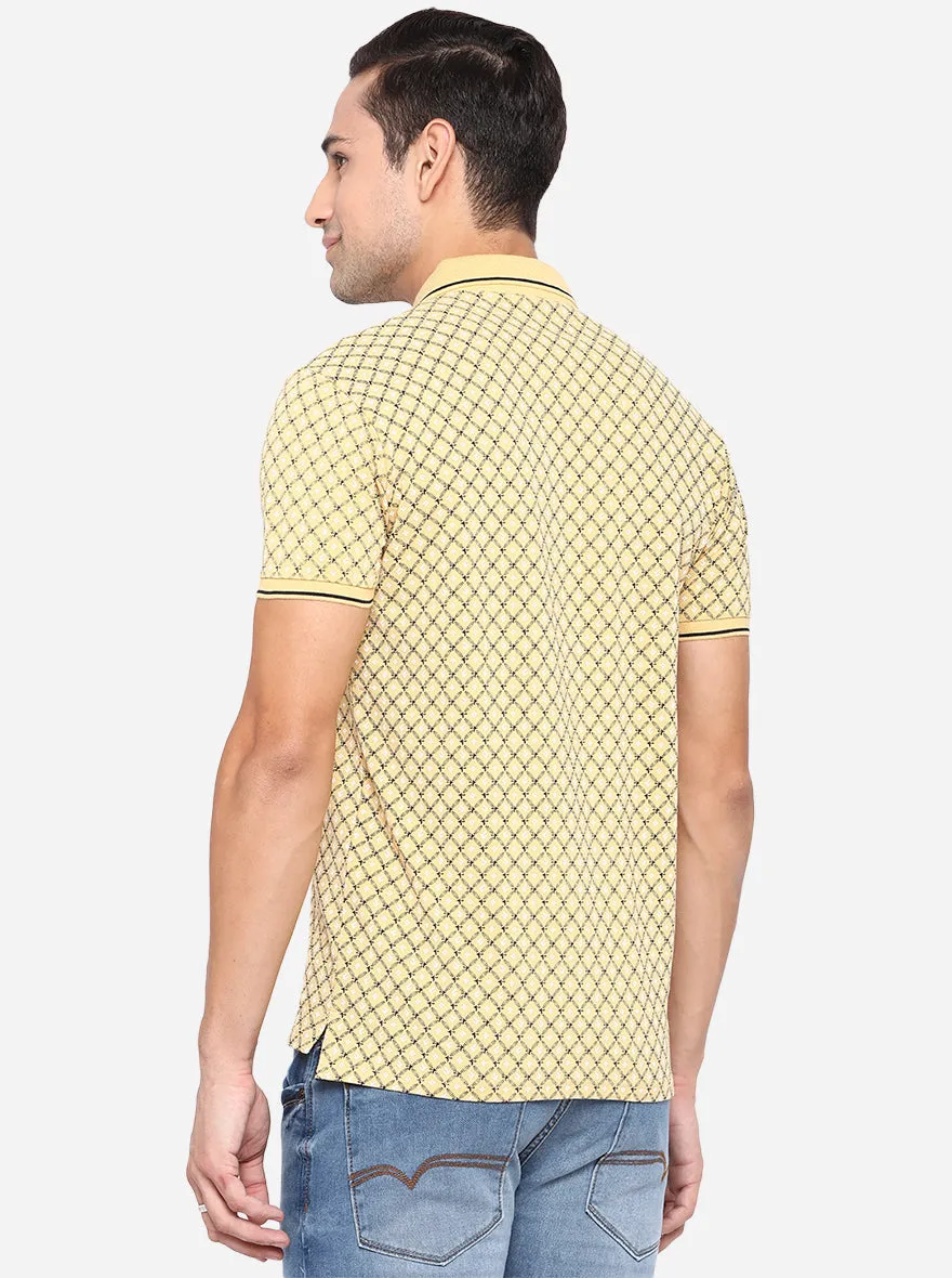 Light Yellow Printed Slim Fit Polo T-Shirt | JadeBlue